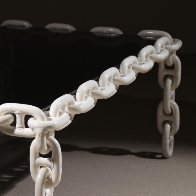 Metal Brutalist Chain Link Coffee Table with Smoked Glass, France, 1970s For Sale - Image 7 of 14