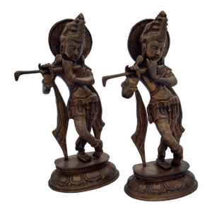Pair of Vintage Brass Standing Figures of a Krishna, India
