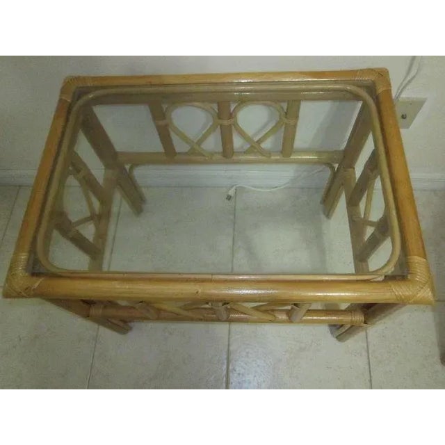 Vintage Tiki Palm Beach Bamboo Rattan End Table glass top honey color Set of 2 Style: Tropical Color: Honey Dimensions:...
