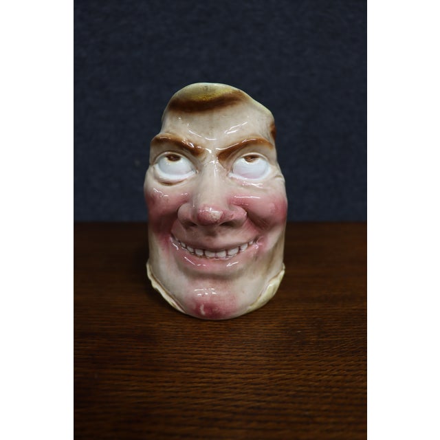 French Early 20th Century Sarreguemines French Majolica Character Face Pitcher For Sale - Image 3 of 10