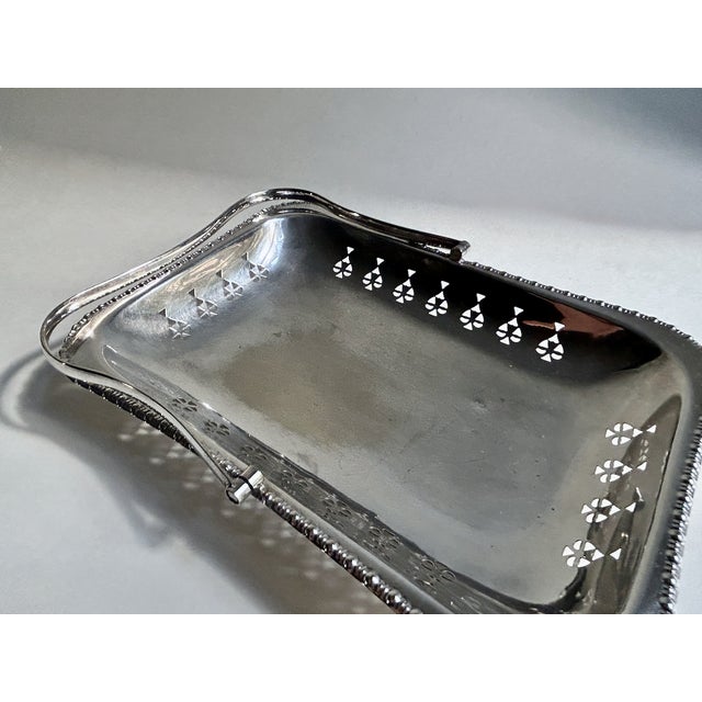 Cheltenham England Handled Silver Plate Pierced Basket For Sale - Image 11 of 18