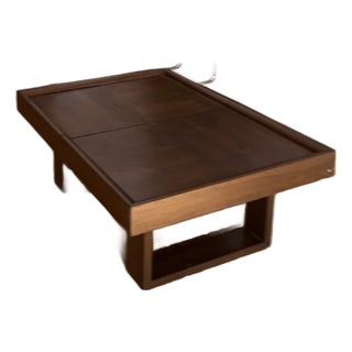 Custom Walnut Solid Wood Coffee Table With Sliding Top & Hidden Storage For Sale