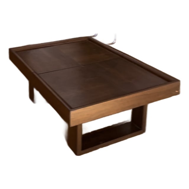 Custom Walnut Solid Wood Coffee Table With Sliding Top & Hidden Storage For Sale