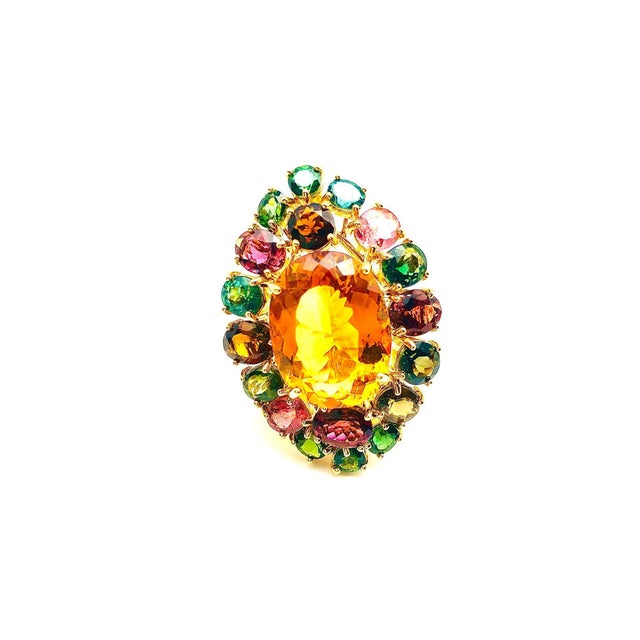 Bochic "Orient" Vintage Tourmaline & Orange Citrine Ring - 18K Gold & Silver For Sale - Image 18 of 18