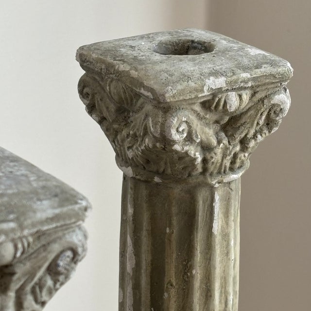 Neoclassical-Style Cast Plaster Candlestick Holders -- a Pair For Sale - Image 11 of 12