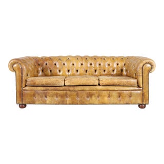 Vintage English Leather Chesterfield Sofa For Sale