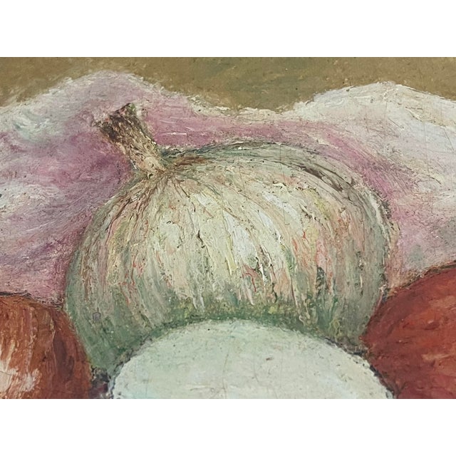 Light Pink Vintage Oil Paintings signed “Dot Pressler.” – a Pair Onion Still Lifes With Beautifully Dry Matte Surface & Pronounced Impasto For Sale - Image 8 of 12