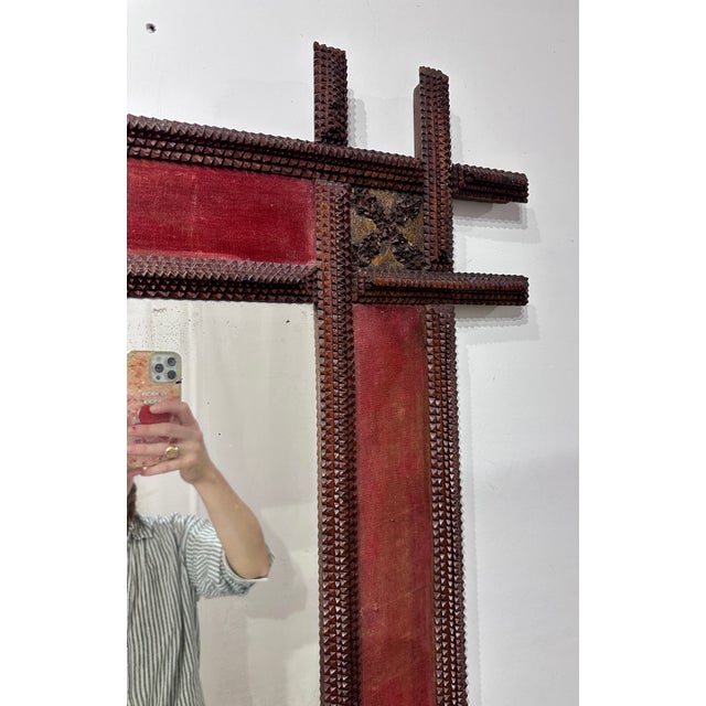 Late 19th Century Antique Folk / Tramp Art Mirror C Late 1800s For Sale - Image 5 of 9