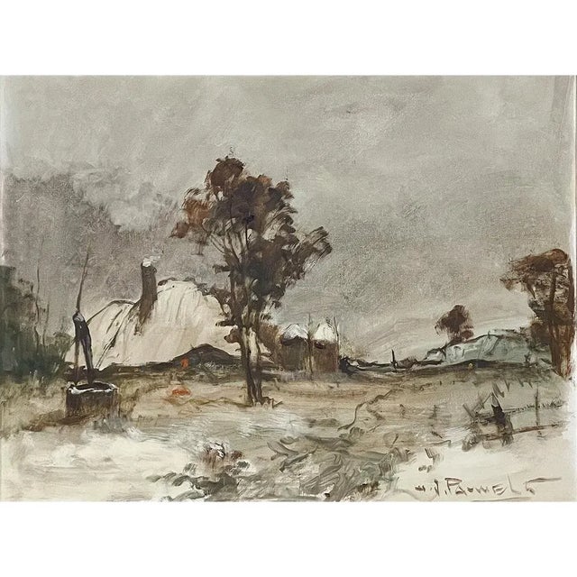 This Antique Framed Oil Painting on Canvas by Henri Joseph Pauwels (1903-1983) was composed on a wintry day, while still...