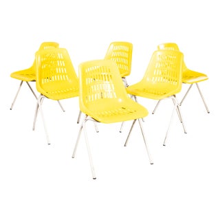 Italian Yellow Stacking Chairs, 1970s, Set of 6 For Sale