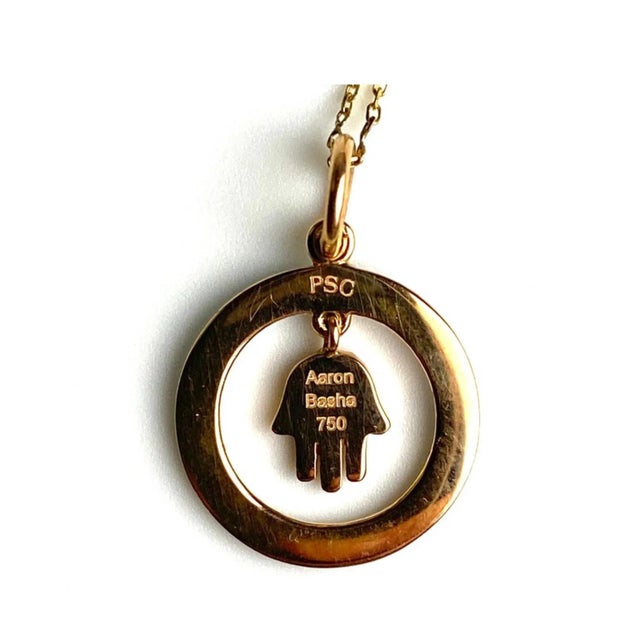 Modern 18k Yellow Gold Aaron Basha Vintage Diamond Enamel Hamsa Charm Necklace Pendant For Sale - Image 3 of 8
