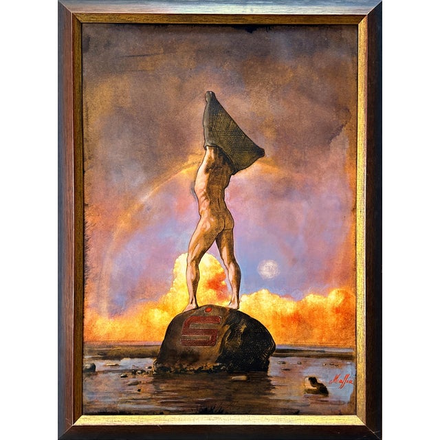 Daniel Maffia, Standing Male Nude at Sunrise, Oil Painting on Cardboard, Framed For Sale