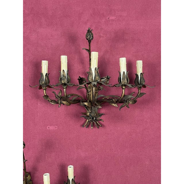 Mid-Century French 5-Light Wall Lamps, 1950s, Set of 2 For Sale - Image 7 of 11