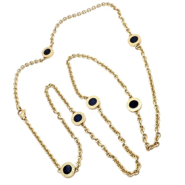 Bulgari Signature Black Onyx Yellow Gold Link Necklace For Sale In Philadelphia - Image 6 of 11