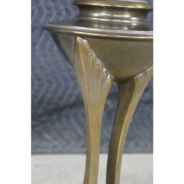 2 Art Deco Hollywood Regency Style Tapered Brass Buffet Table Lamps Pair For Sale - Image 11 of 16
