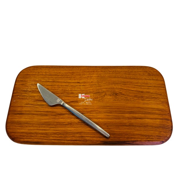 Wood Vintage Mid-Century Modern Kalmar Designs Teak Cheese Board & Serving Tray With Original Stainless Knife For Sale - Image 7 of 9