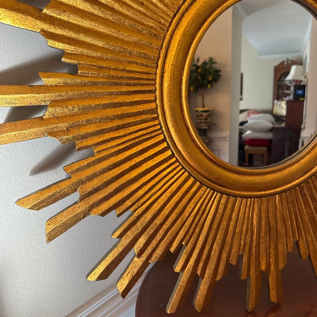 Glass Vintage Gilded Gold Sunburst Wall Mirror For Sale - Image 7 of 9
