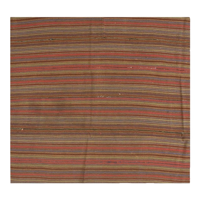 1950s Brown Multi Field Vintage Modern Stripe Geometric Turkish Kilim Small Rug For Sale
