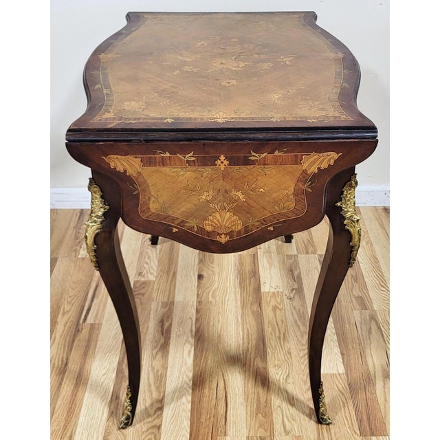 Wood Antique American Made French Louis XV Marquetry Drop Leaf Center Table Desk For Sale - Image 7 of 18
