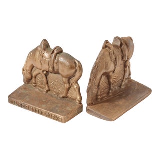 Pair of Vintage Cast Iron Bookends - Horse With Western Saddle For Sale