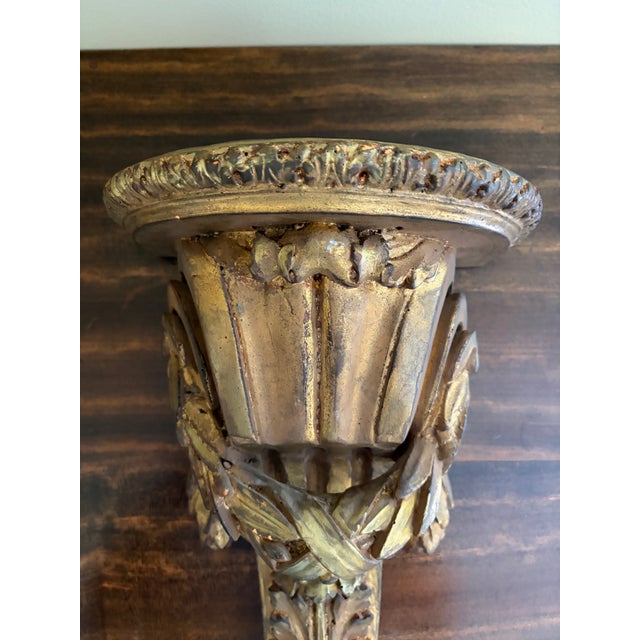 Gold Pair of Italian Neoclassical Gilt Foliate Wall Shelves by Borghese For Sale - Image 8 of 13