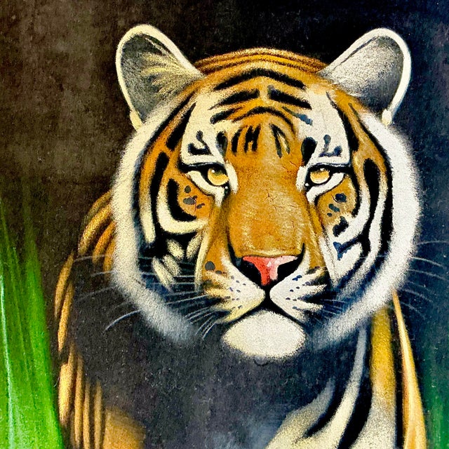 1950s Vintage Boho Chic Mexican Safari Bengal Tiger Painting For Sale - Image 10 of 11