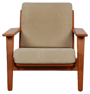 GE-290 Lounge Chair in Lacquered Nut Wood and Beige Fabric by Hans Wegner for Getama