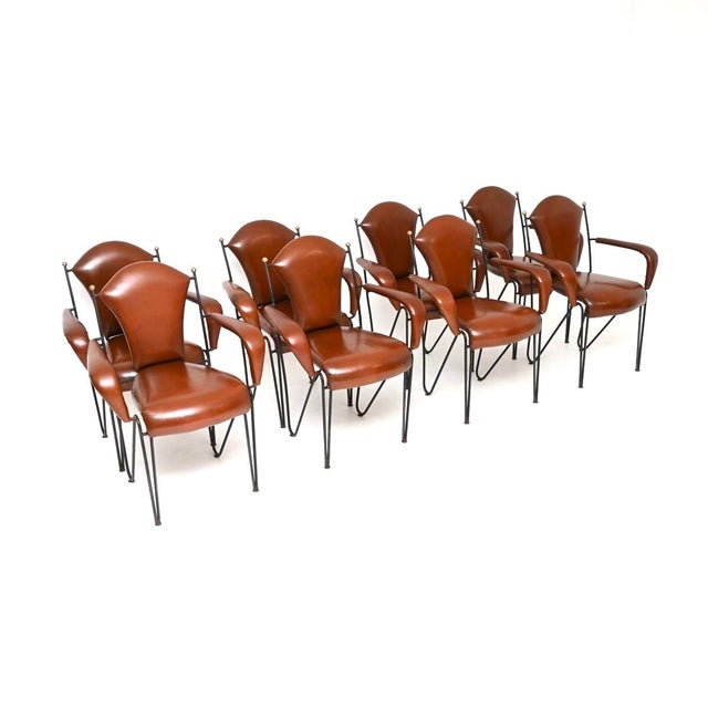 Vintage Leather and Steel Dining Chairs attributed to Frederic Weinberg, 1960, Set of 8 For Sale - Image 11 of 11