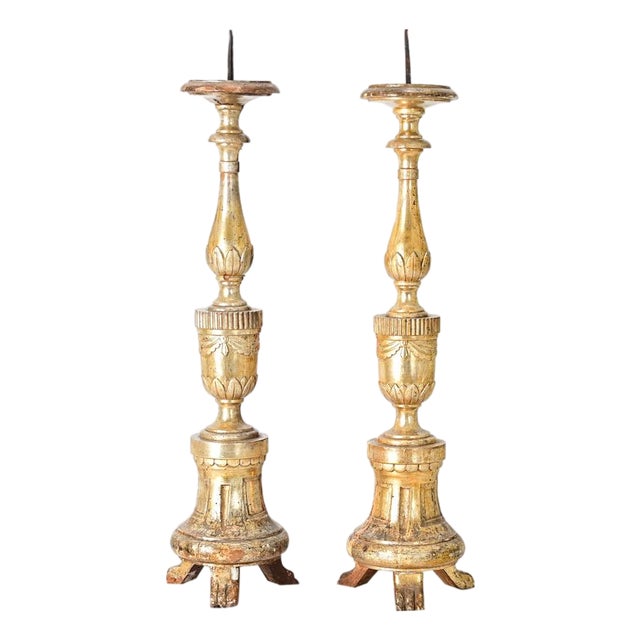 French Pair of 18th Century Gilt Candlesticks For Sale
