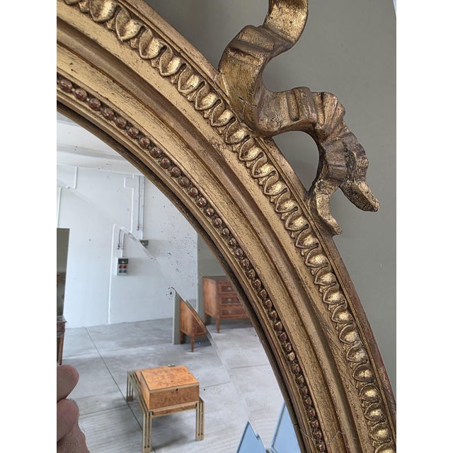19th Century Napoleon III French Oval Gilded Mirror with Love Knot For Sale - Image 8 of 14
