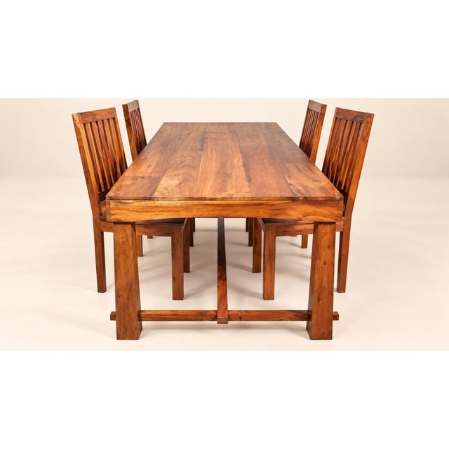 Wood Vintage Dining Table and Chairs Set in Sheesham Wood, 2000s, Set of 5 For Sale - Image 7 of 11