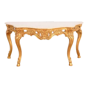 French Baroque Carved Giltwood Marble Top Console Table