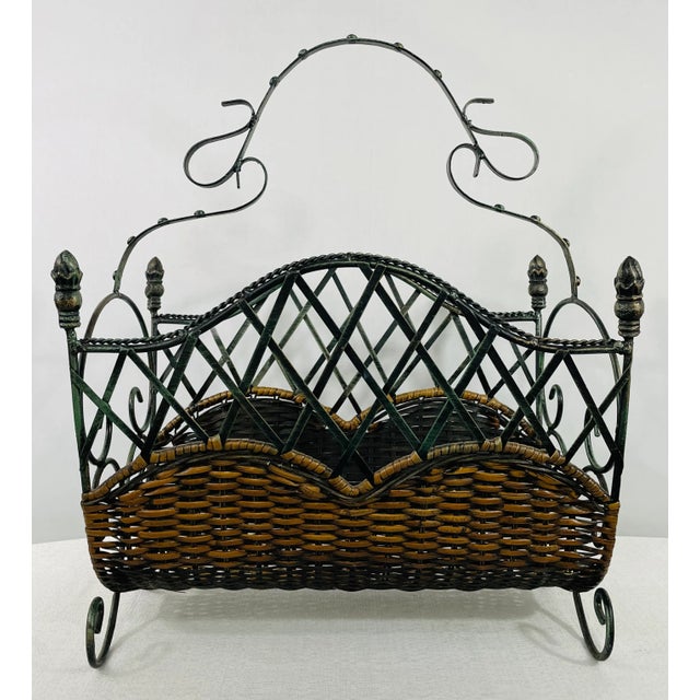 Vintage Metal and Reed Magazine Rack For Sale - Image 11 of 11