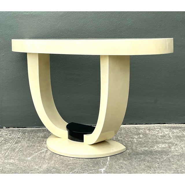 Karl Springer Vintage Faux Goatskin Console Table After Karl Springer For Sale - Image 4 of 12