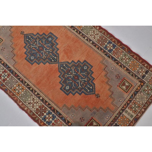 1950s Low Pile Distressed Wool Rug, Authentic Turkish Accent Rug For Sale In Phoenix - Image 6 of 10