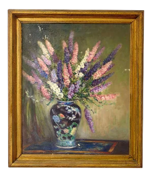 Oil on Canvas Still Life Painting of Flowers in Vase, Painted by Texas Artist Vallie Fletcher