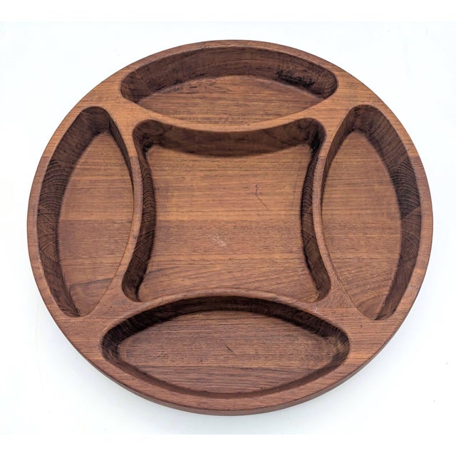 Chestnut 1980s Jens Quistgaard Dansk Teak Wood Partitioned Snack Bowl For Sale - Image 8 of 10