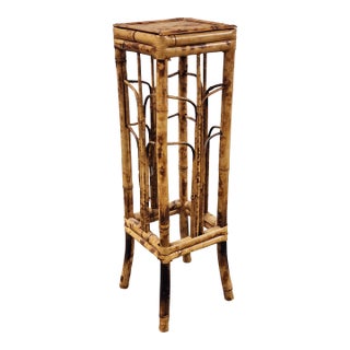 Vintage Mid-Century Bamboo Tortoise Shell Plant Stand For Sale