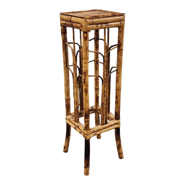 Vintage Mid-Century Bamboo Tortoise Shell Plant Stand For Sale