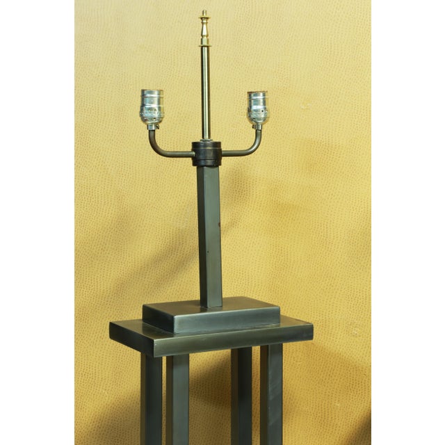 1960s Mid Century George Kovacs Style Skyscraper Steel Architectural Floor Lamps with Shades For Sale - Image 5 of 11