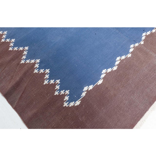 Mid 20th Century Doris Leslie Blau Vintage Indian Dhurrie Blue Brown Runner For Sale - Image 5 of 10