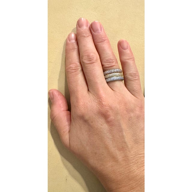 3 Carat Pave Set Diamond 3 Band in 14 Karat White , Yellow & Pink Gold , Size 7 For Sale - Image 13 of 18