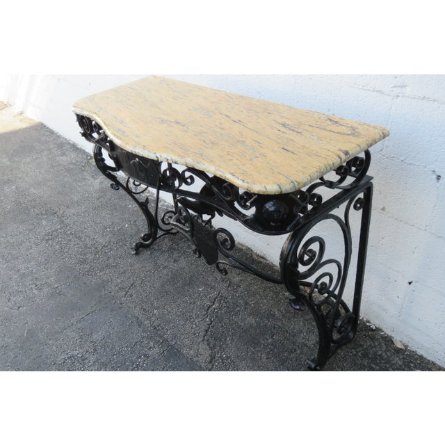 Art Deco Style Marble Top Painted Black Metal Bird Design Console Table For Sale - Image 12 of 13