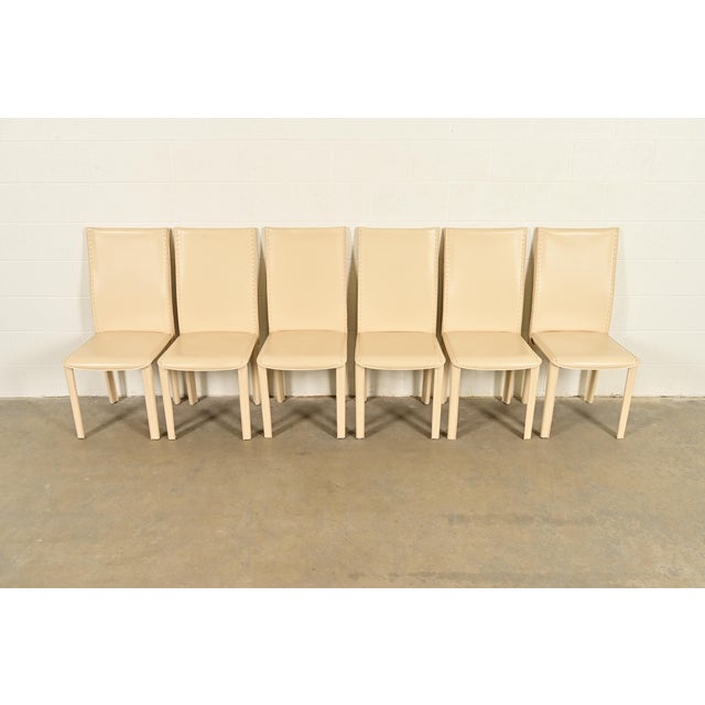 Postmodern Mario Bellini Style Italian Modern Cream Leather Wrapped High Back Dining Chairs, Set of Six For Sale - Image 3 of 13