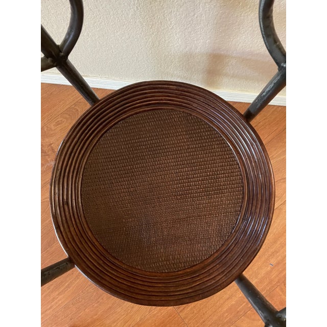 1960s 1960s Vintage Wrought Iron Bamboo and Wicker Tray Table For Sale - Image 5 of 9