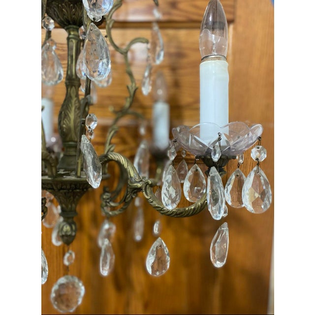 Metal Antique Spanish Metal & Crystal 5-Light Chandelier For Sale - Image 7 of 11