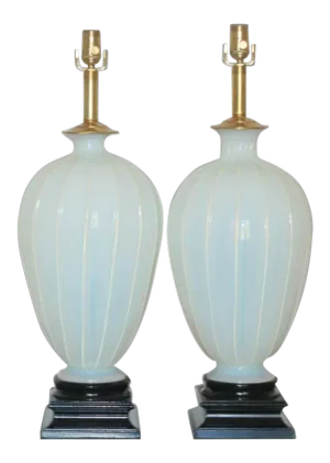 Marbro Murano White Opaline Glass Lamps