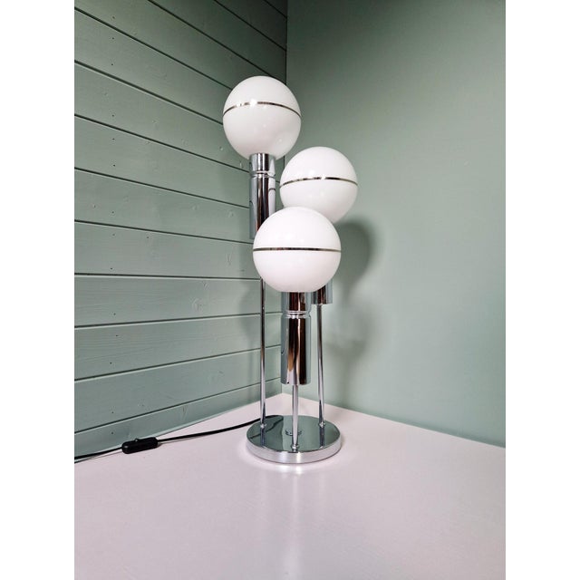 Space Age Floor Lamp in Chromed Metal and White Opaline Glass Globe from Sölken Leuchten, 1970 For Sale - Image 6 of 14