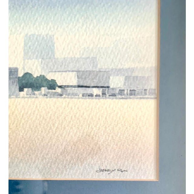 1960s Limited edition mid century modern cityscape print signed Henry Sin In original vintage wooden frame 287/600 signed...