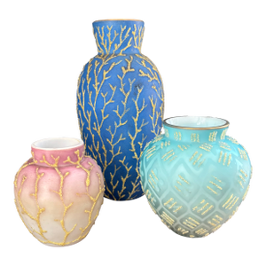 Stunning Antique Coralene Vase Collection Set of 3